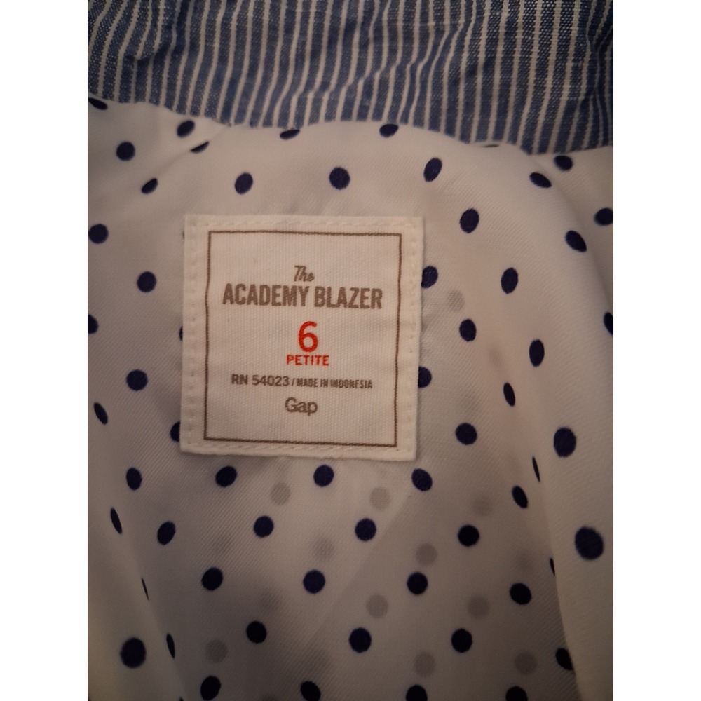 Gap Academy Blazer Blue White Mini Stripe Linen Cotton Jacket 6 Petite 4 - Picture 10 of 13